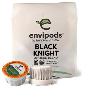 Fresh Roasted Coffee, USDA Organic Peru Water-Processed Half Caf envipods | 3rd Party Tested for Pesticides, Mold, Mycotoxins, BPI Compostable | Med Roast 72 CT Pods for K Cup Brewers(Organic Fair Trade Black Knight)