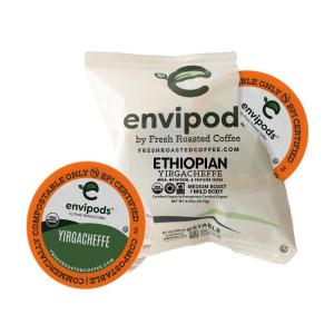 Fresh Roasted Coffee, USDA Organic Peru Water-Processed Half Caf envipods | 3rd Party Tested for Pesticides, Mold, Mycotoxins, BPI Compostable | Med Roast 72 CT Pods for K Cup Brewers(Ethiopian Yirgecheffe)
