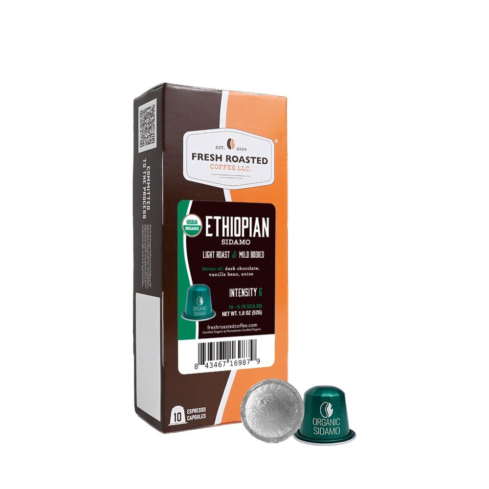 image:imageFresh Roasted Coffee Espresso Pods for Nespresso OriginalLine Indian Monsoon Malabar 10 Aluminum CapsulesOrganic Ethiopian Sidamo