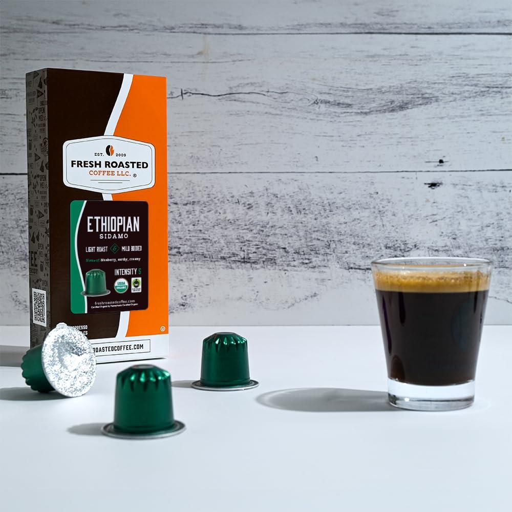 image:imageFresh Roasted Coffee Espresso Pods for Nespresso OriginalLine Indian Monsoon Malabar 10 Aluminum CapsulesOrganic Ethiopian Sidamo