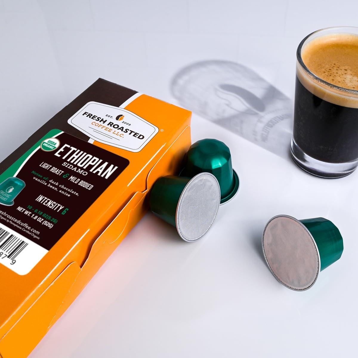 image:imageFresh Roasted Coffee Espresso Pods for Nespresso OriginalLine Indian Monsoon Malabar 10 Aluminum CapsulesOrganic Ethiopian Sidamo