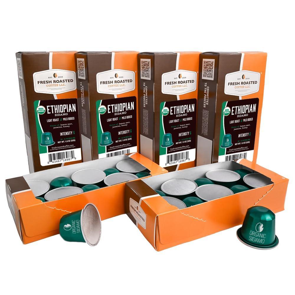 image:imageFresh Roasted Coffee Espresso Pods for Nespresso OriginalLine Indian Monsoon Malabar 10 Aluminum CapsulesOrganic Ethiopian Sidamo