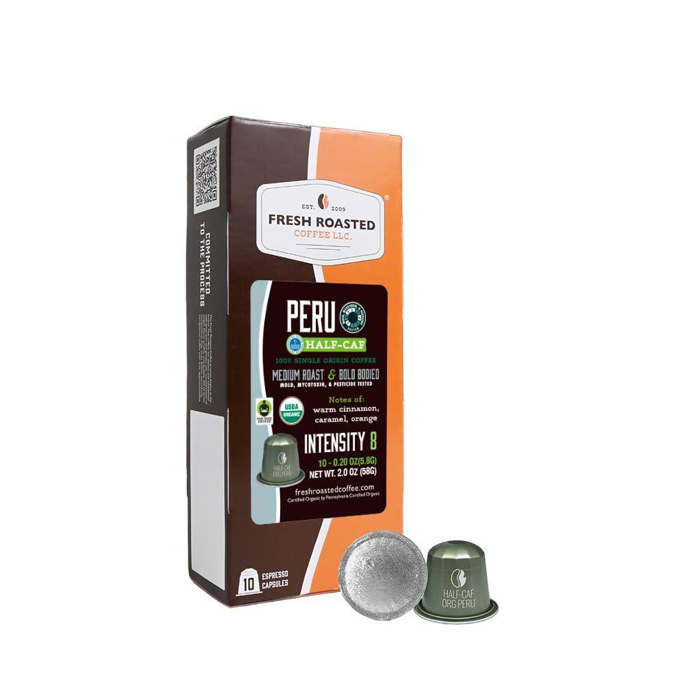 image:imageFresh Roasted Coffee Espresso Pods for Nespresso OriginalLine Indian Monsoon Malabar 10 Aluminum CapsulesOrganic HalfCaf Peru