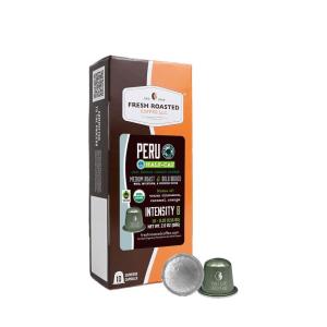 Fresh Roasted Coffee Espresso Pods for Nespresso OriginalLine, Indian Monsoon Malabar, 10 Aluminum Capsules(Organic Half-Caf Peru)