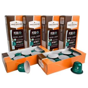 Fresh Roasted Coffee Espresso Pods for Nespresso OriginalLine, Indian Monsoon Malabar, 10 Aluminum Capsules(Organic Peru)