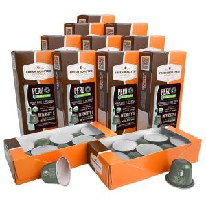 Fresh Roasted Coffee Espresso Pods for Nespresso OriginalLine, Indian Monsoon Malabar, 10 Aluminum Capsules(Organic Peru WP Half-Caf)