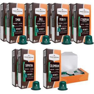 Fresh Roasted Coffee Espresso Pods for Nespresso OriginalLine, Indian Monsoon Malabar, 10 Aluminum Capsules(Organic Single Origin Variety)