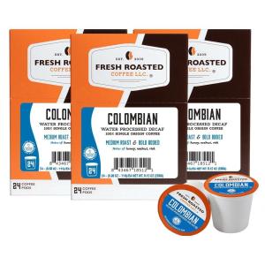 Fresh Roasted Coffee, 100% Colombian Water Processed Decaf, Kosher, K-Cup Compatible, 72 Pods