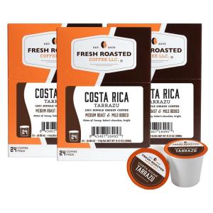 Fresh Roasted Coffee, Costa Rica Tarrazu, Medium Roast, 72 Pods for K Cup Brewers