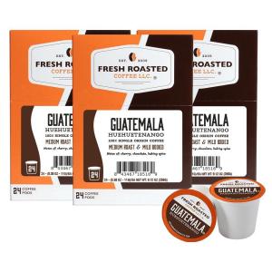 Fresh Roasted Coffee, Guatemala Huehuetenango, Medium Roast, 72 Pods for K Cup Brewers