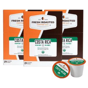 Fresh Roasted Coffee, Organic Costa Rica | USDA Organic, 100% Single Origin, Kosher | Medium Roast 72 Pods for K Cup Brewers