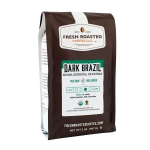 Fresh Roasted Coffee, Organic Dark Brazil, 2 lb (32 oz), Med-Dark Roast, Fair Trade Kosher, Ground