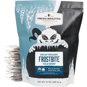 Fresh Roasted Coffee, Organic Decaf Frostbite Cold Brew Coffee Filter Packs | Mold & Mycotoxin 3rd Party Tested | Medium Roast, 12 Count, 24 oz
