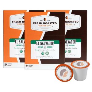 Fresh Roasted Coffee, Organic El Salvador Finca Hungria, Light Roast, Kosher RFA | 72 Pods for K Cup Brewers