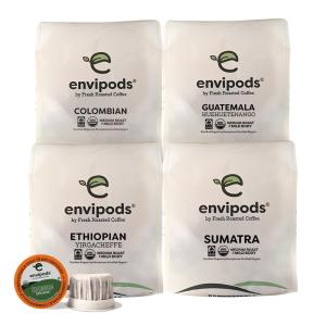 Fresh Roasted Coffee, Organic Single Origin envipods Variety Pack | BPI Compostable, USDA Organic, Kosher | 48 Count for K Cup Brewers | Not for use in Ninja or Hamilton Beach Brewers