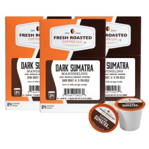 Fresh Roasted Coffee, Dark Sumatra Mandheling |100% Single Origin | Dark Roast, 72 Pods for K Cup Brewers